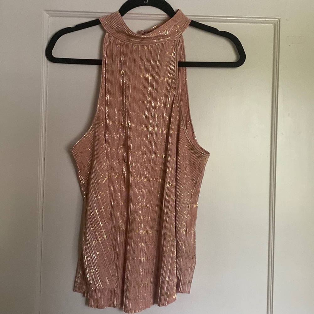 Anthropologies pink and gold shirt. M